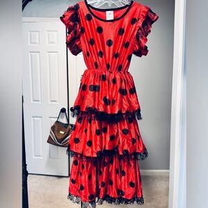 Ruffled Sleeve Red Polka Dot Tiered Spanish Dress